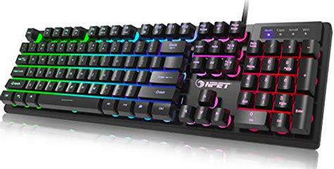 NPET K10 Gaming Keyboard USB Wired Floating Keyboard, Quiet Ergonomic ...