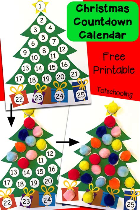 Christmas Countdown Printable Advent Calendar | Totschooling - Toddler ...