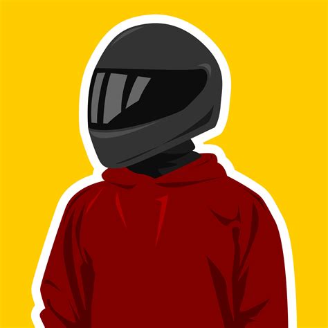 portrait of a rider wearing a motorcycle helmet. maroon sweater. yellow ...