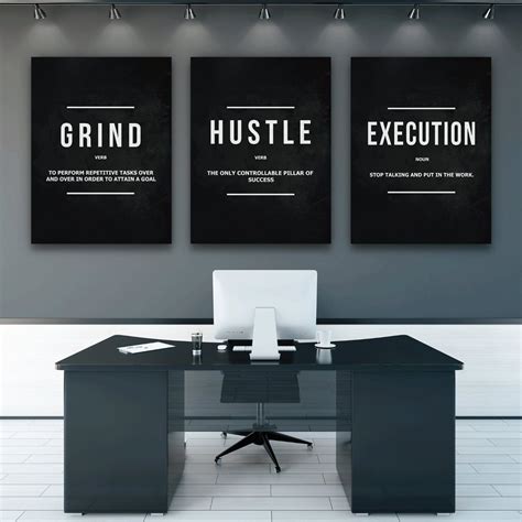 3 Piece Motivational Wall Art Canvas Prints, Office Decor Hustle Grind ...