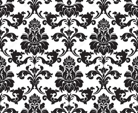 Vector. Seamless damask pattern. Fabric swatch. Black and white ...