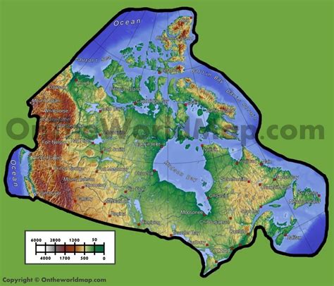 Canada physical map - Ontheworldmap.com