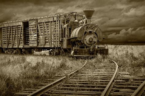 Old Steam Locomotive Train Engine in Sepia Tone Photograph by Randall ...