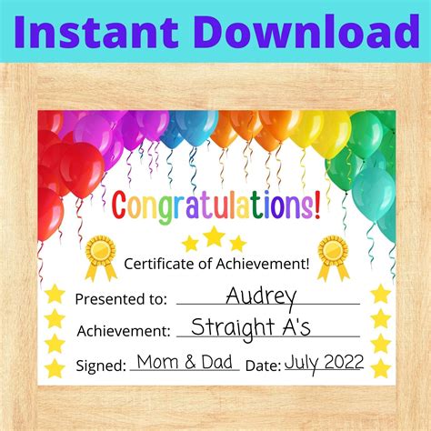 Printable Award Certificate for Kids Instant Download - Etsy in 2022 ...