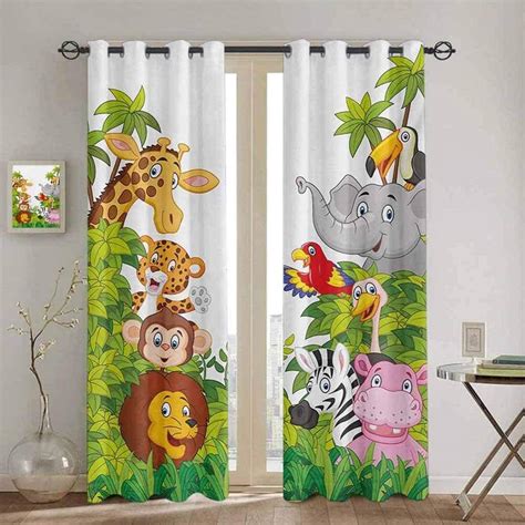 Bedroom Kitchen Curtain Cartoon Zoo Animals Collection Jungle Child ...