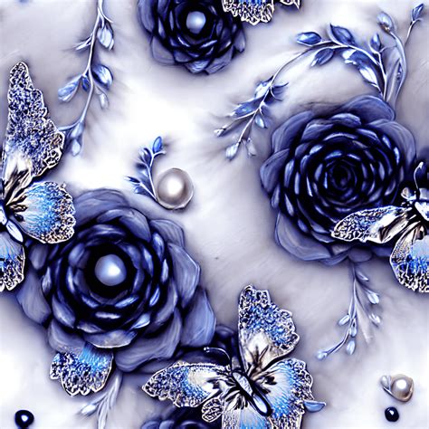 Navy Blue Flowers Floral Pattern · Creative Fabrica