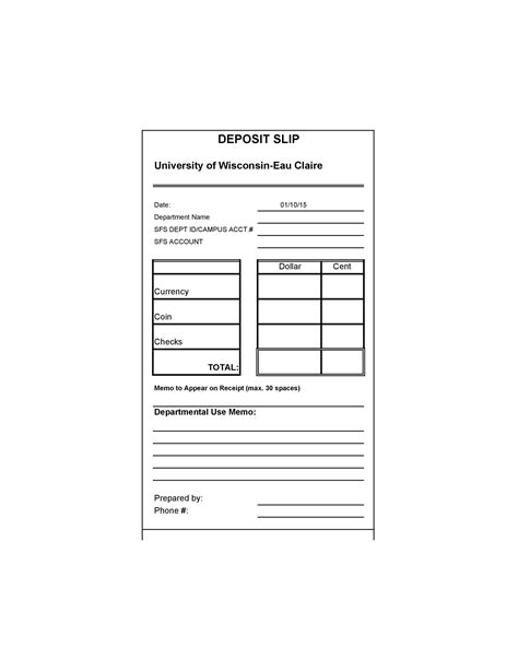 Printable Bank Deposit Slip