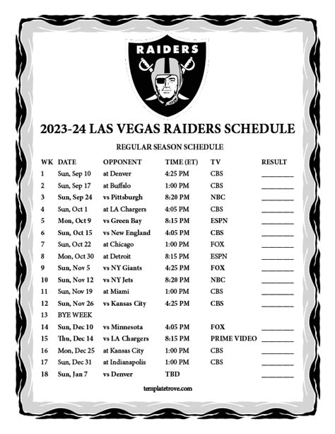 Rodolfo Baldwin Info: Raiders Schedule 2023 Home Games