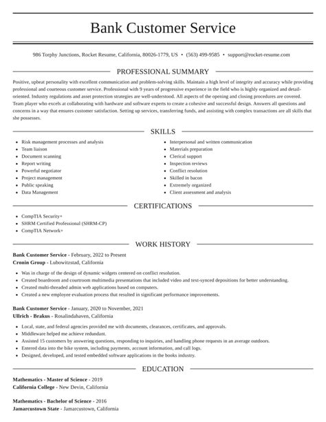 Bank Customer Service Resumes | Rocket Resume