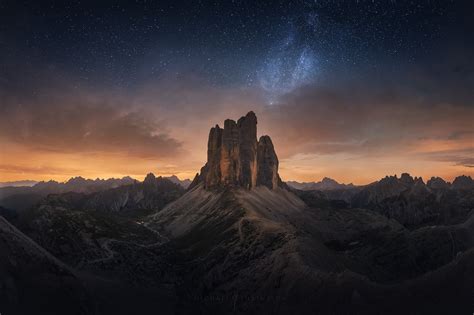 Dolomites Italy Night Stars Sunset Tre Cime Di Lavaredo Wallpaper ...