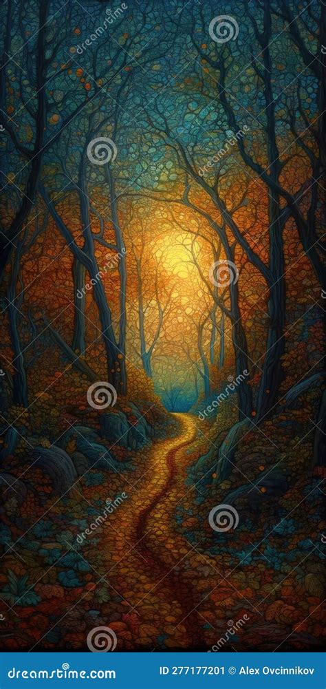 Mystical Forest Landscape Painting for Wall Art. Stock Illustration ...