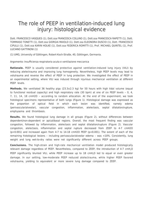 (PDF) The role of PEEP in ventilation-induced lung injury: histological ...