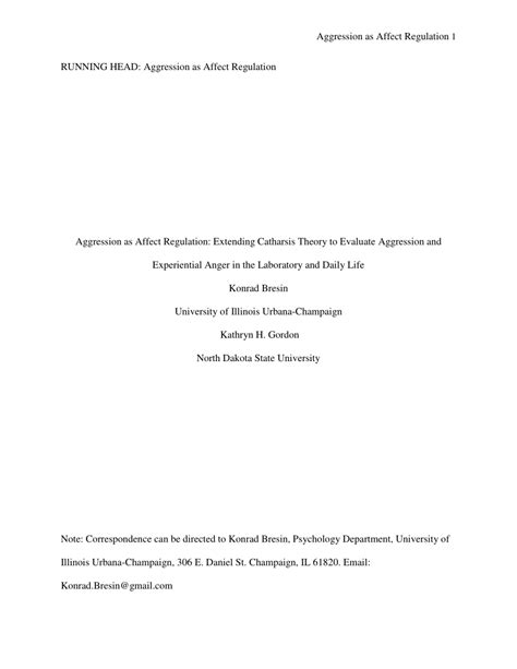 (PDF) Aggression as Affect Regulation: Extending Catharsis Theory to ...