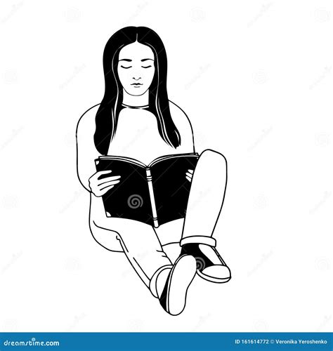 Young Woman with Book. Girl Sitting and Reading. Vector. Stock Vector ...