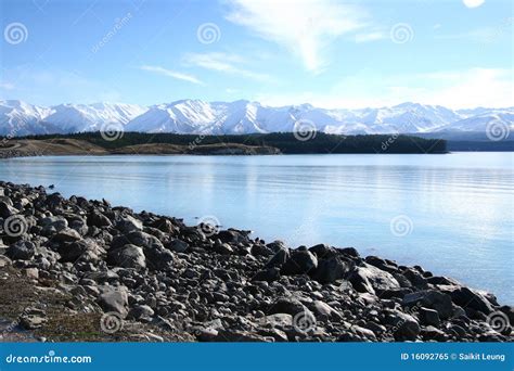 Lake Tekapo in Winter stock image. Image of mirror, background - 16092765