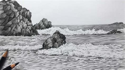 Seashore Drawing | Sea Pencil Drawing | Pencil Sketch - YouTube