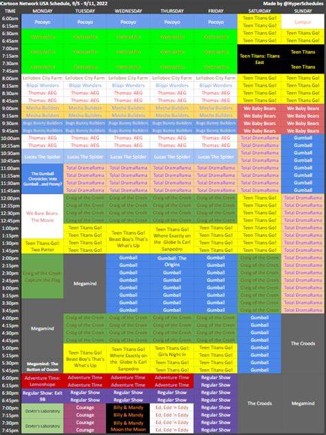 HyperSchedules on Twitter: "Cartoon Network USA Schedule for 9/5 - 9/11 ...