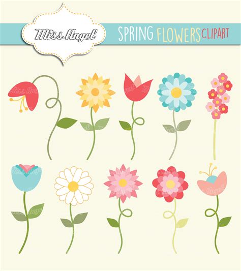 Spring Flowers CLIPART SET, 10 Digital Flowers. Clip Art Printable ...