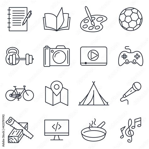 Set of hobby icon. Hobbies for children or people at home and outdoors ...