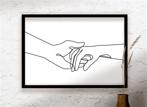 Holding Hands Art Print, Line Art Hands, Couple Hands, Black and White ...