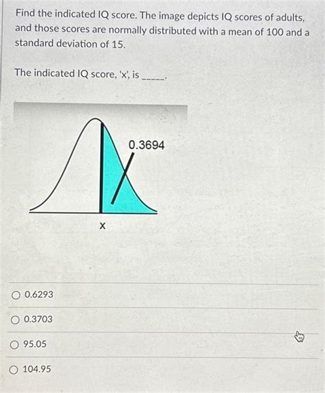 Solved Find the indicated IQ score. The image depicts IQ | Chegg.com