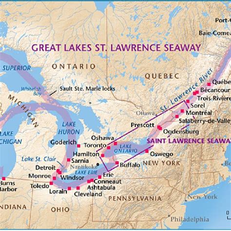 Map of the St. Lawrence Seaway and Great Lakes-St. Lawrence Seaway ...