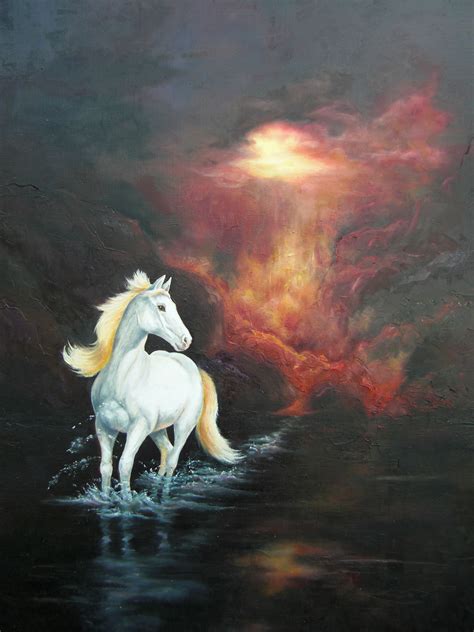 Oil painting 100 x 120 cm White Horse | Horse oil painting, Watercolor ...