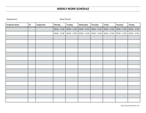 Printable Work Schedule Templates