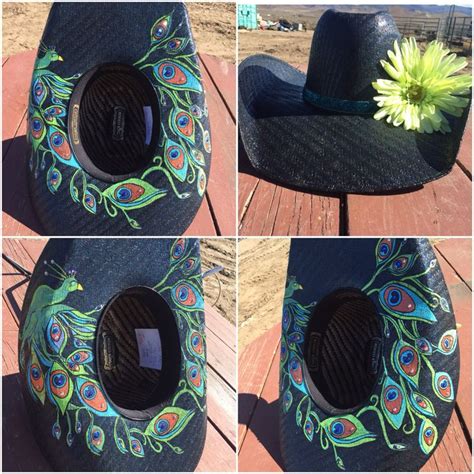 Peacock hat Custom cowboy hat Hand painted Custom creation Cowgirl hat