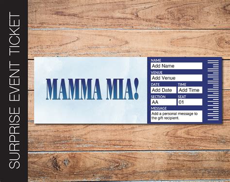 Printable MAMA MIA Broadway Surprise Ticket. Editable Musical Theatre ...