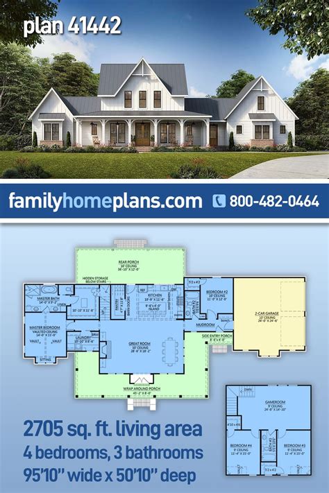 4 Bedroom Farmhouse Plans, Farmhouse Style House Plans, Family House ...