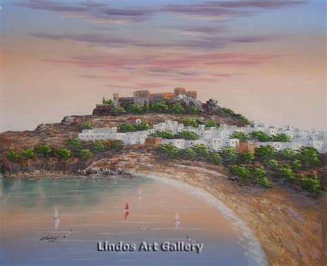 Lindos Acropolis and Sunset Oil Painting | Sunset painting, Painting ...