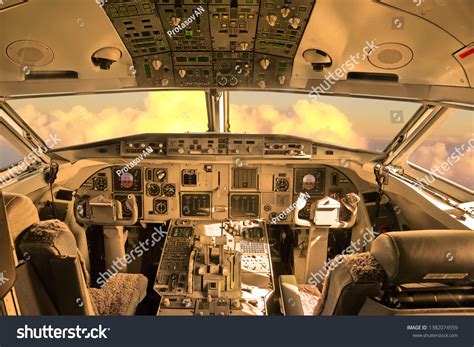 Cockpit Airplane Sunset Sky View Through Stock Photo 1382074559 ...