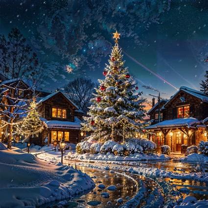 Kate Christmas Tree Snowy Town in Night Backdrop for Photography ...