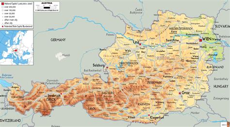 Austrian alps map - Austria mountains map (Western Europe - Europe)