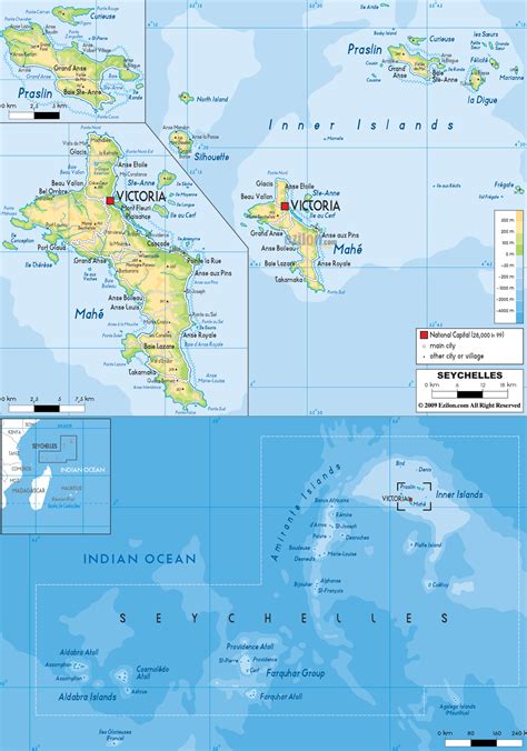 Physical Map of Seychelles and Seychellois Physical Map