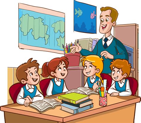 teacher and students are studying in the classroom cartoon vector ...