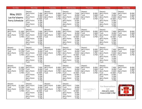 Lax Kw’alaams Ferry Schedule – May 2023 – Lax Kw'alaams Band