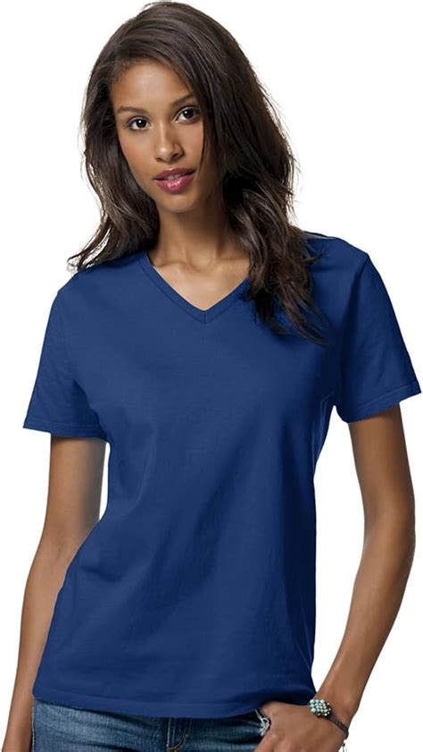 Hanes Women's Short Sleeve V-Neck Basic Tee, Dazzling Bluefin, Large at ...