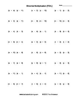 Binomial Multiplication (FOIL) Practice Sheets by Mental Math Worksheets