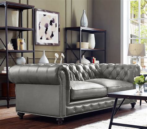 Durango Rustic Grey Leather Sofa from TOV | Coleman Furniture