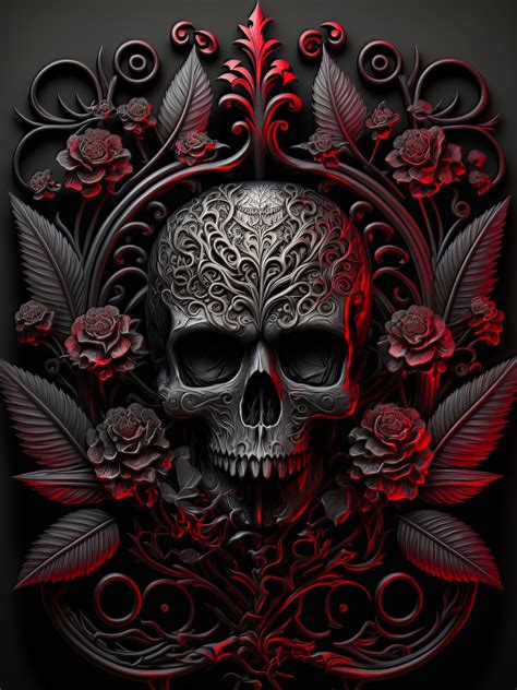 Wall Art Print | Dark Skull And Flowers | Europosters