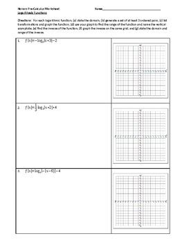 Graphing Logarithmic Functions Additional Practice Worksheet | TPT