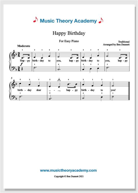 Happy Birthday - Music Theory Academy - Easy piano sheet music