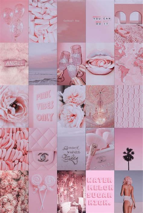 Pink Collage, Wall Decor Collage Pink, Pink Aesthetic Wall, Blush Pink ...