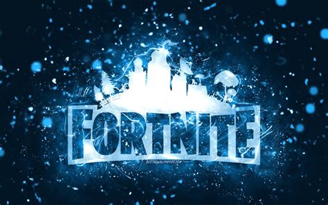 Download wallpapers Fortnite blue logo, 4k, blue neon lights, creative ...