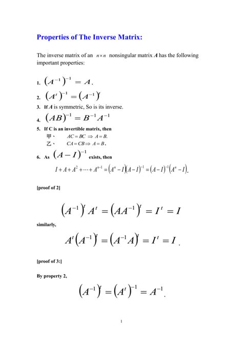 Properties of The Inverse Matrix: