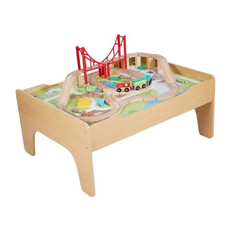 Wooden Train Set Table with Storage - 54 Piece