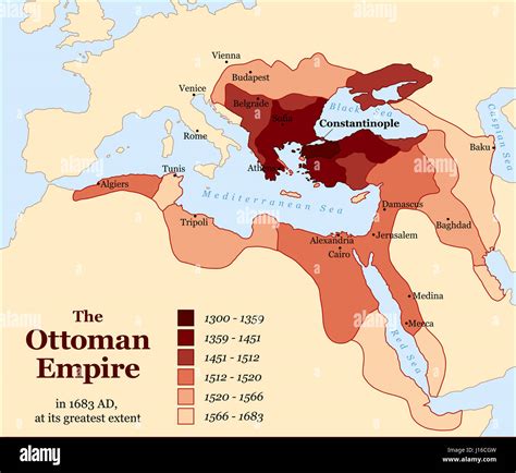 Turkish history - The Ottoman Empire at its greatest extent in 1683 ...