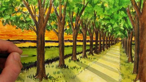 How to Draw a Road with Trees in One-Point Perspective - YouTube